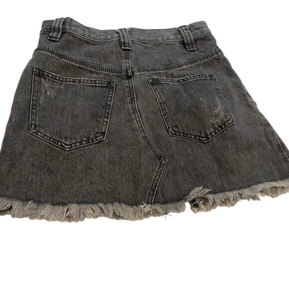 Dresses & Skirts - We the Free Free People Sidecar sanded black wash denim mini skirt raw hem SZ 24